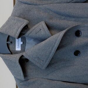 CALVIN KLEIN Women's  Classic Gray Wool Blend Double Breasted  Coat - 2